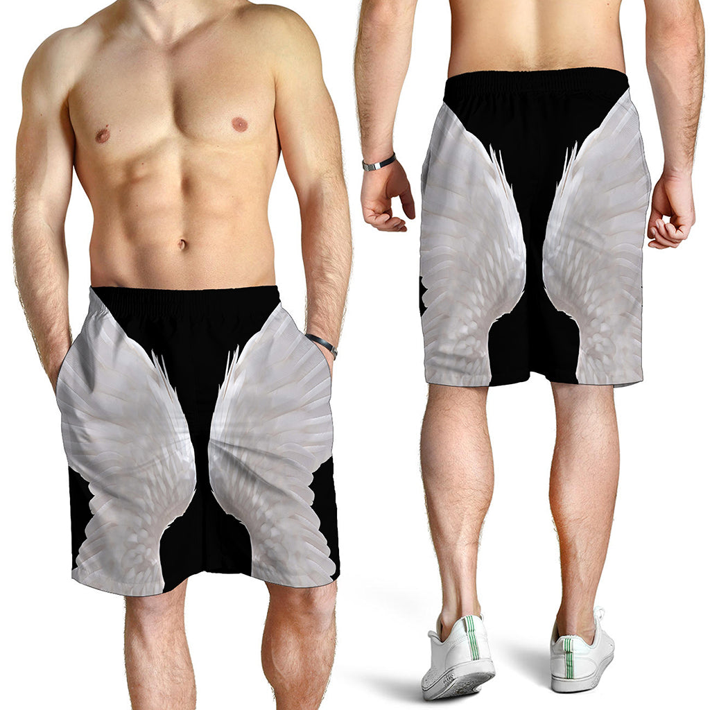 White Angel Wings Print Men's Shorts