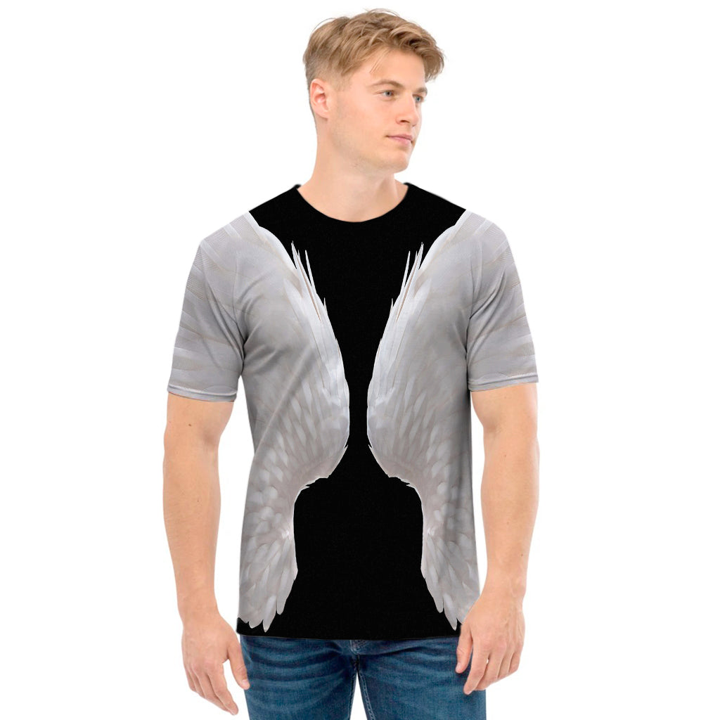 White Angel Wings Print Men's T-Shirt