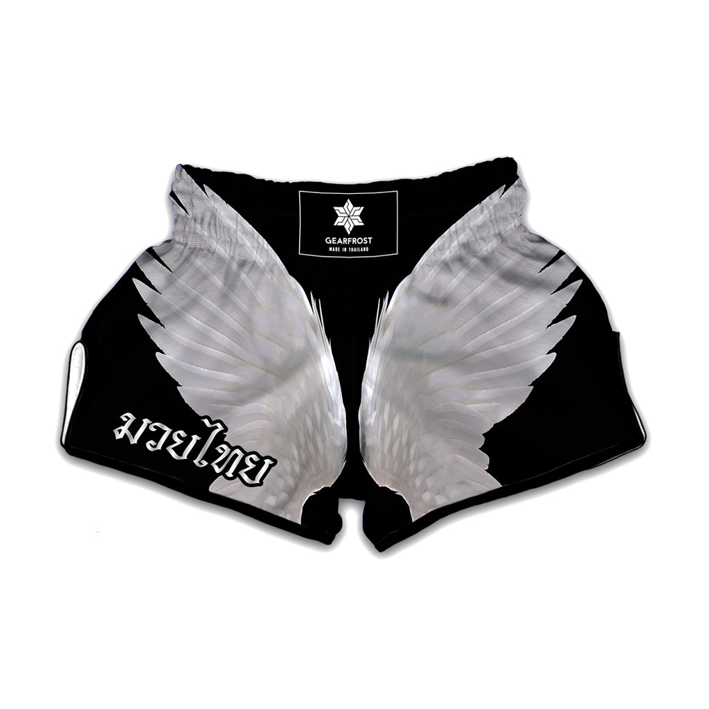 White Angel Wings Print Muay Thai Boxing Shorts