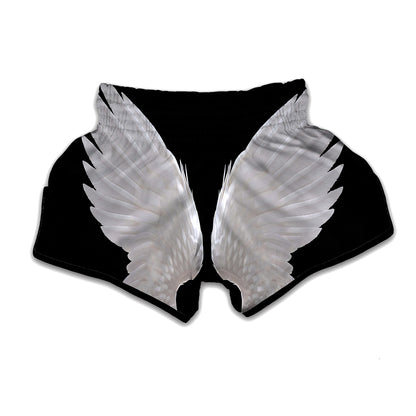 White Angel Wings Print Muay Thai Boxing Shorts