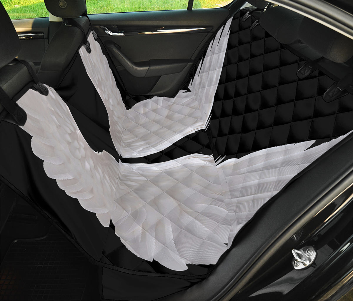 White Angel Wings Print Pet Car Back Seat Cover