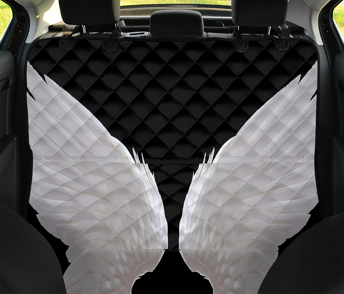 White Angel Wings Print Pet Car Back Seat Cover