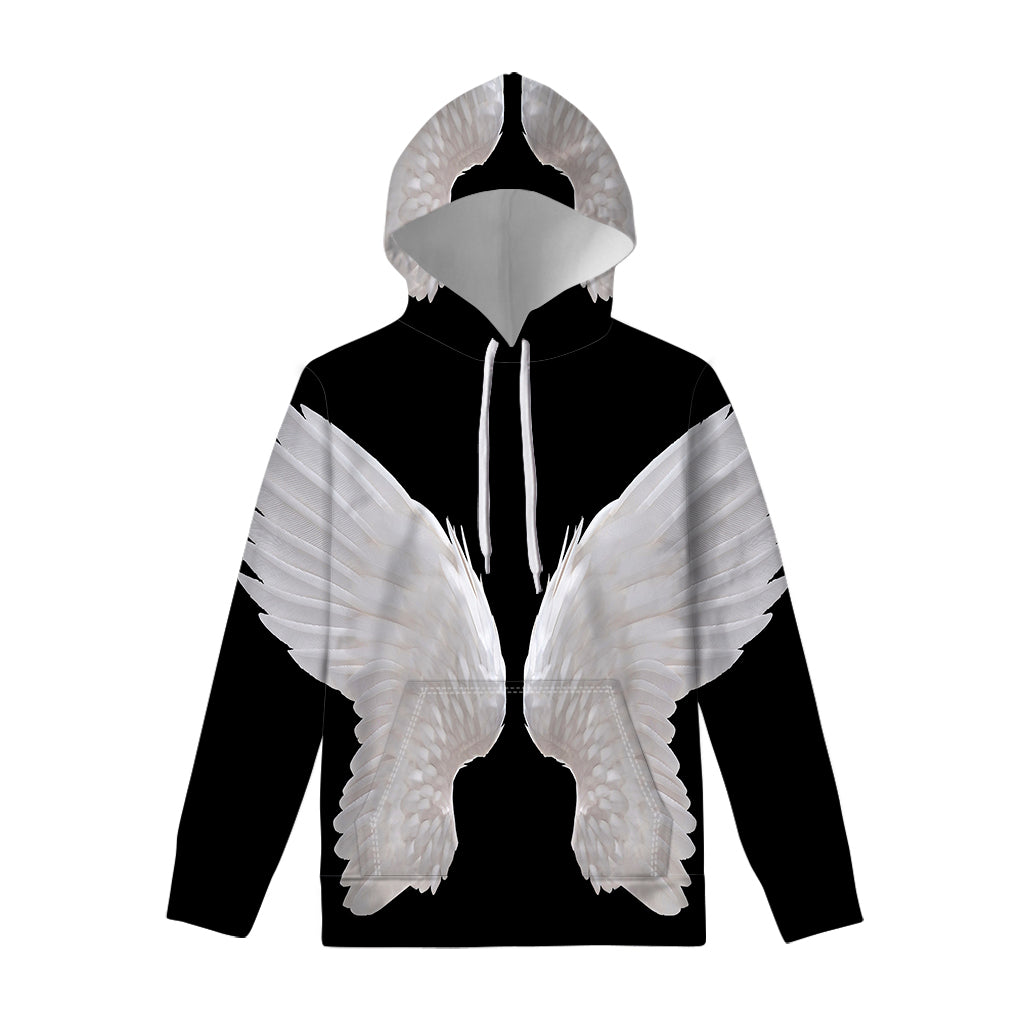 White Angel Wings Print Pullover Hoodie