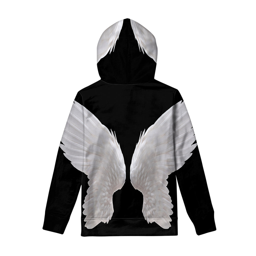 White Angel Wings Print Pullover Hoodie