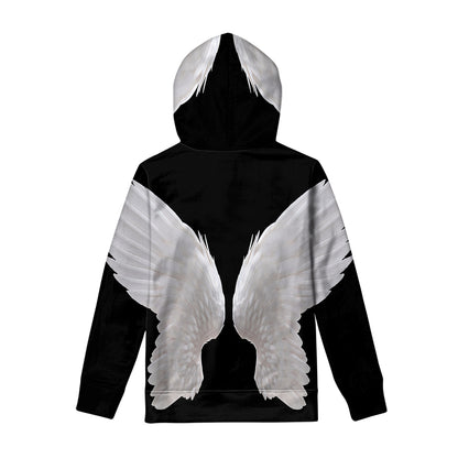 White Angel Wings Print Pullover Hoodie