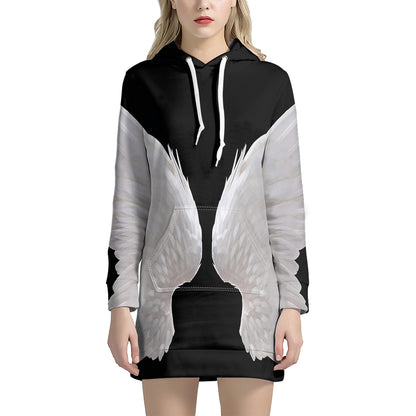 White Angel Wings Print Pullover Hoodie Dress