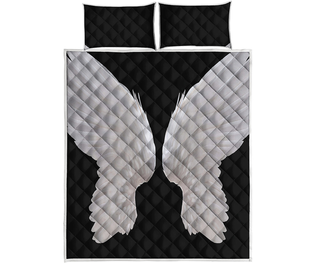 White Angel Wings Print Quilt Bed Set