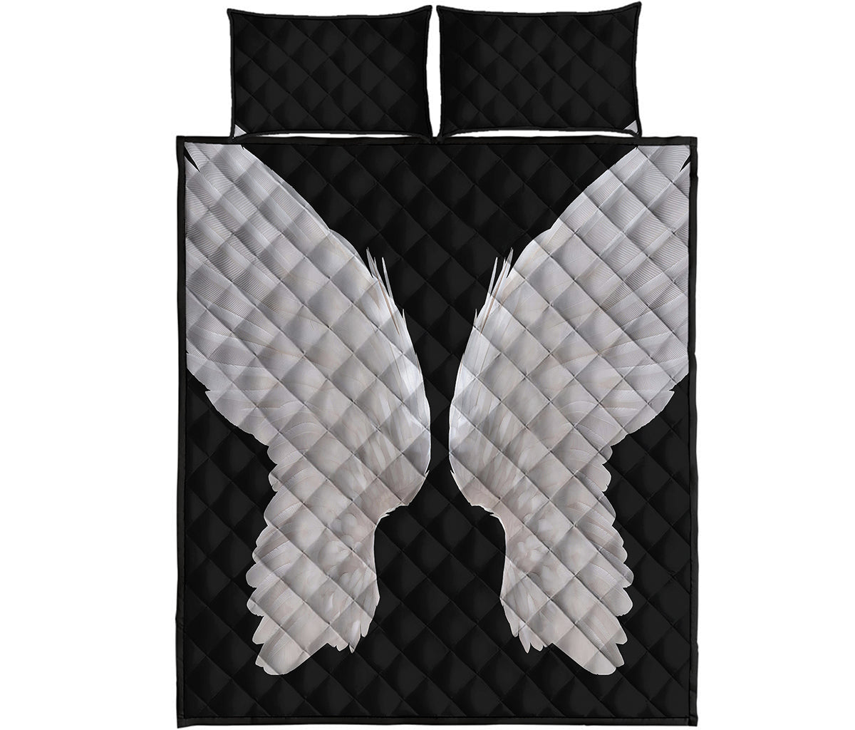 White Angel Wings Print Quilt Bed Set