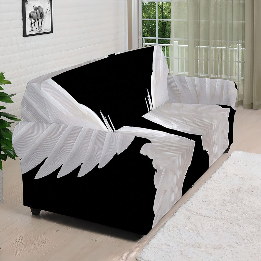 White Angel Wings Print Sofa Cover