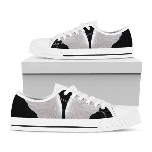 White Angel Wings Print White Low Top Shoes