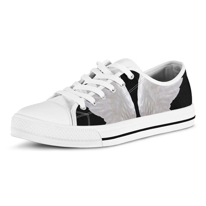 White Angel Wings Print White Low Top Shoes