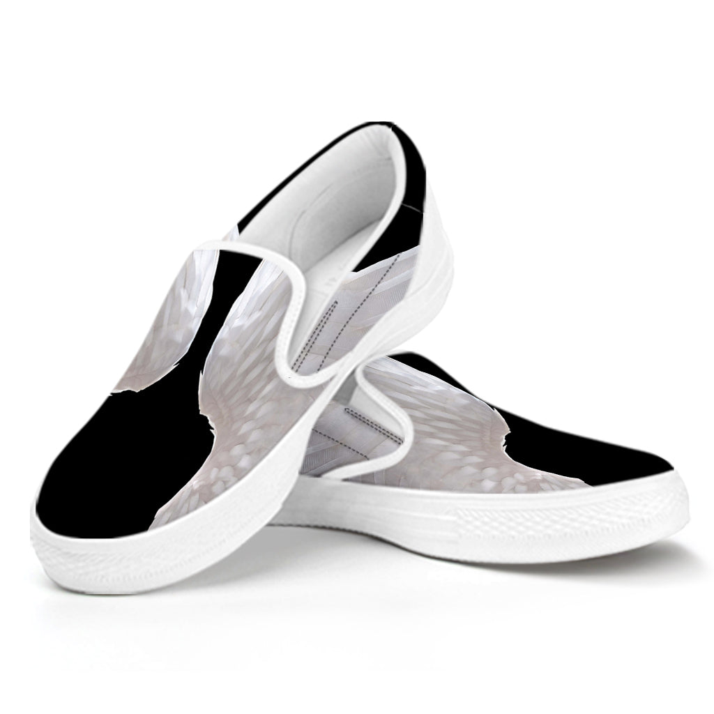 White Angel Wings Print White Slip On Shoes
