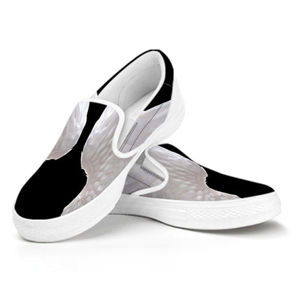 White Angel Wings Print White Slip On Shoes