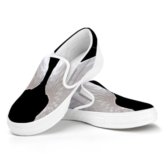 White Angel Wings Print White Slip On Shoes