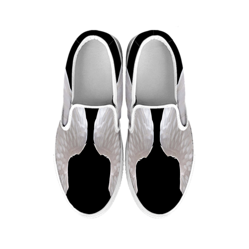 White Angel Wings Print White Slip On Shoes