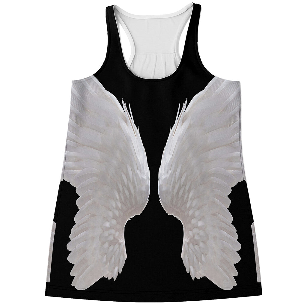 White Angel Wings Print Women's Racerback Tank Top