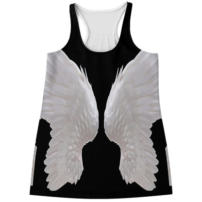White Angel Wings Print Women's Racerback Tank Top