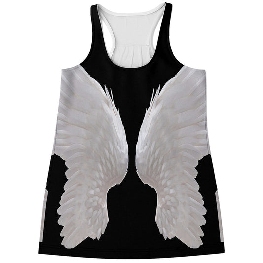 White Angel Wings Print Women's Racerback Tank Top