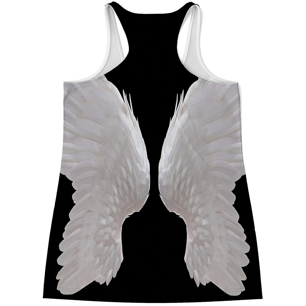 White Angel Wings Print Women's Racerback Tank Top