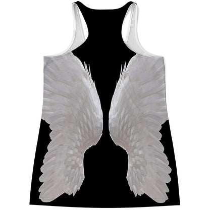 White Angel Wings Print Women's Racerback Tank Top