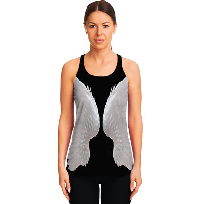 White Angel Wings Print Women's Racerback Tank Top