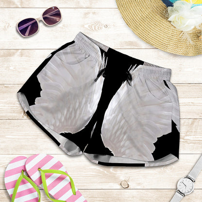 White Angel Wings Print Women's Shorts