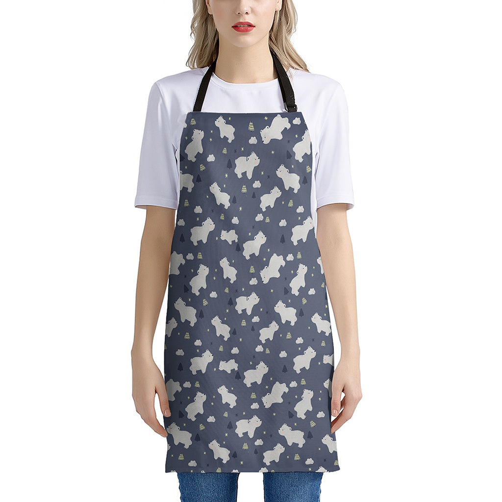 White Baby Polar Bear Pattern Print Apron