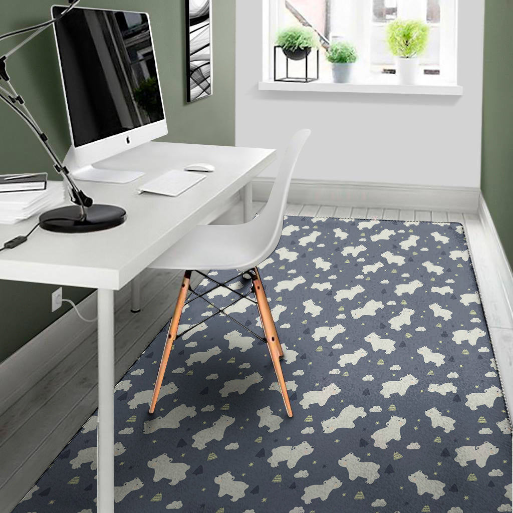 White Baby Polar Bear Pattern Print Area Rug