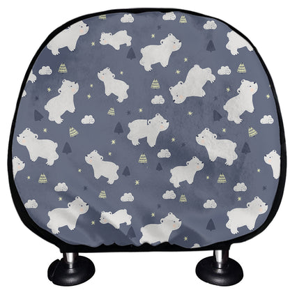 White Baby Polar Bear Pattern Print Car Headrest Covers