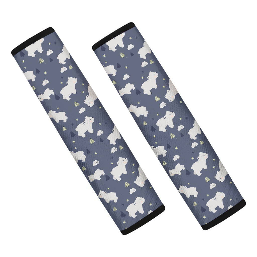 White Baby Polar Bear Pattern Print Car Seat Belt Covers