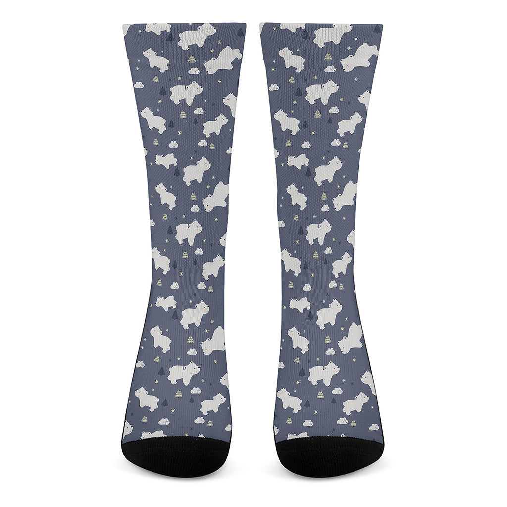 White Baby Polar Bear Pattern Print Crew Socks