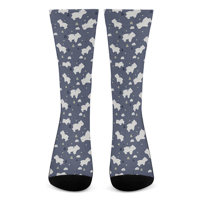 White Baby Polar Bear Pattern Print Crew Socks