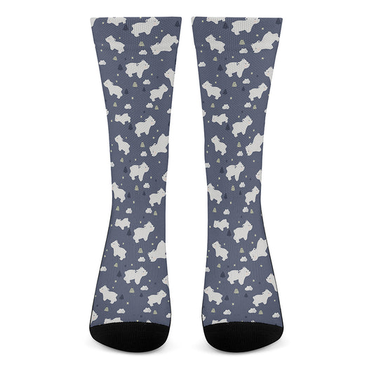 White Baby Polar Bear Pattern Print Crew Socks