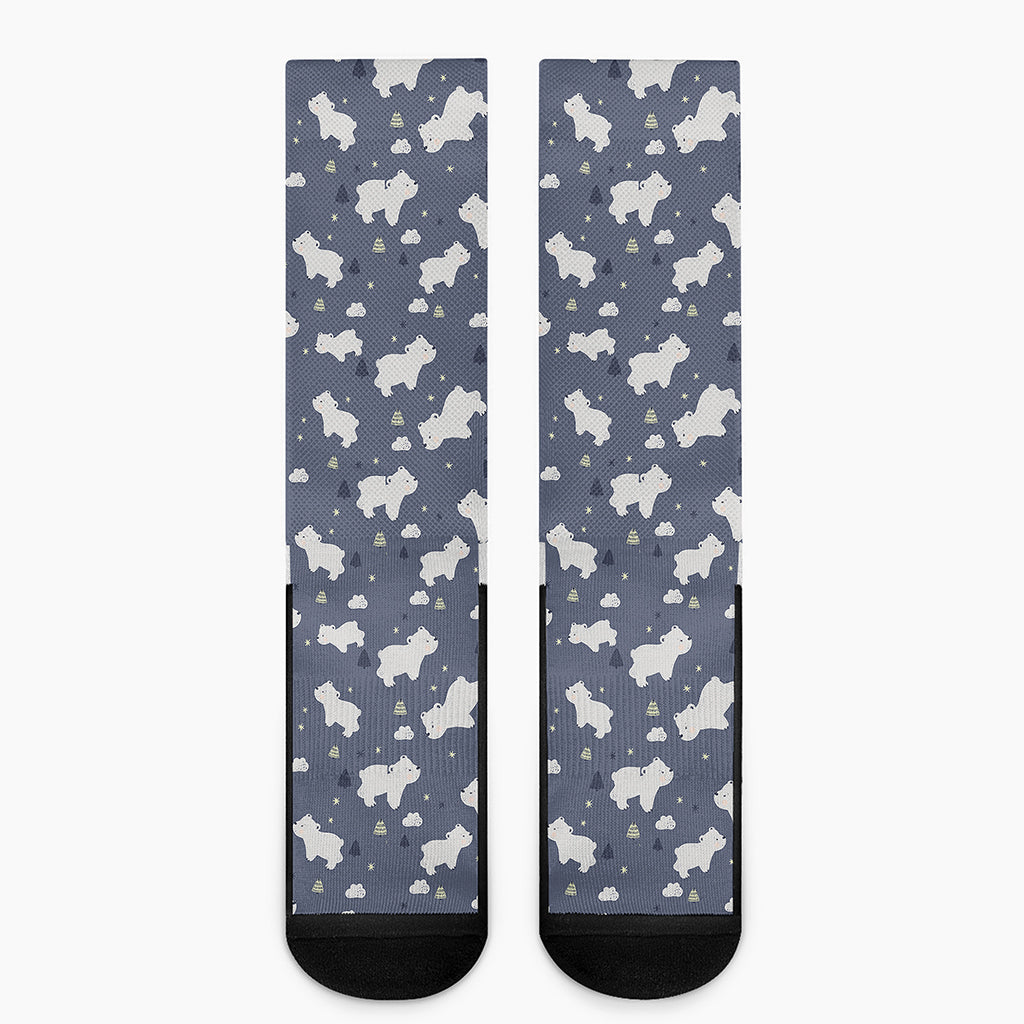 White Baby Polar Bear Pattern Print Crew Socks