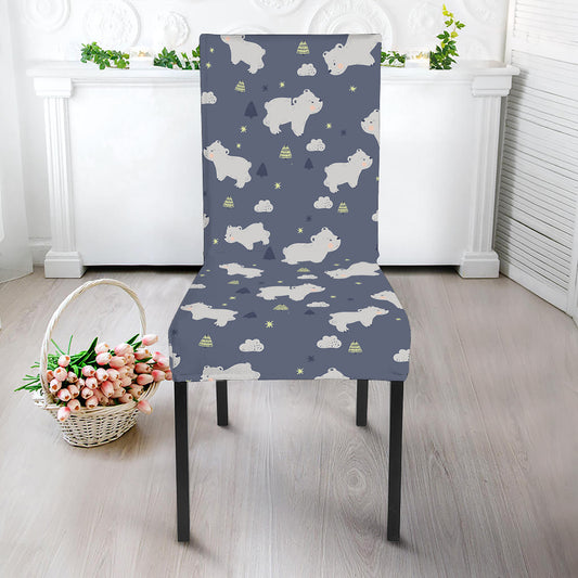 White Baby Polar Bear Pattern Print Dining Chair Slipcover