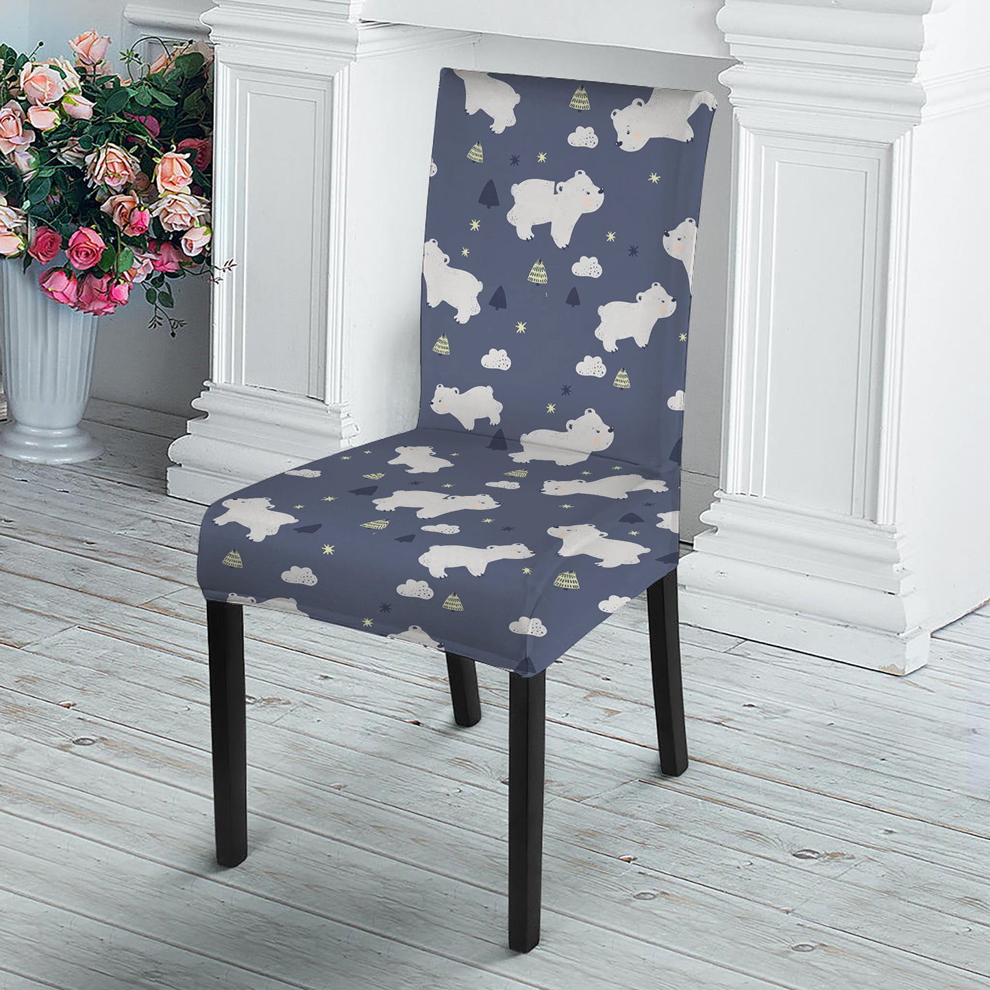 White Baby Polar Bear Pattern Print Dining Chair Slipcover