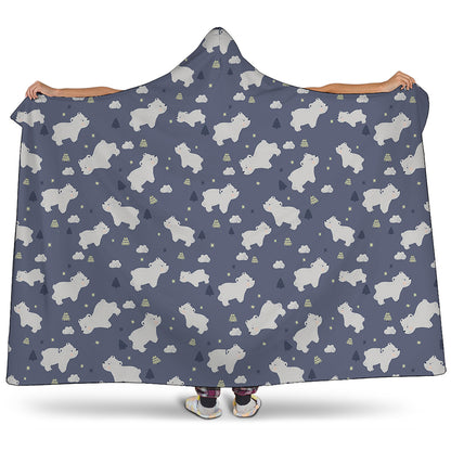 White Baby Polar Bear Pattern Print Hooded Blanket