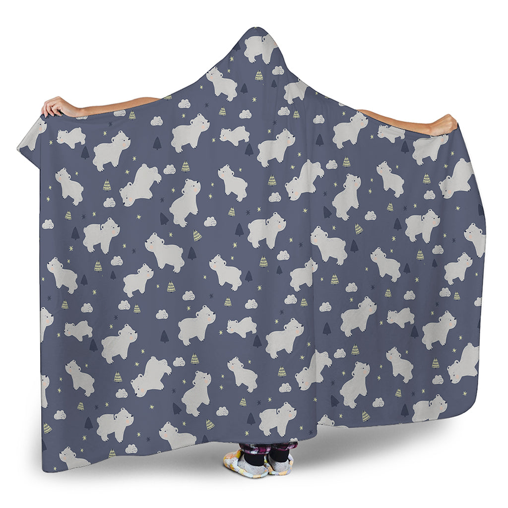 White Baby Polar Bear Pattern Print Hooded Blanket