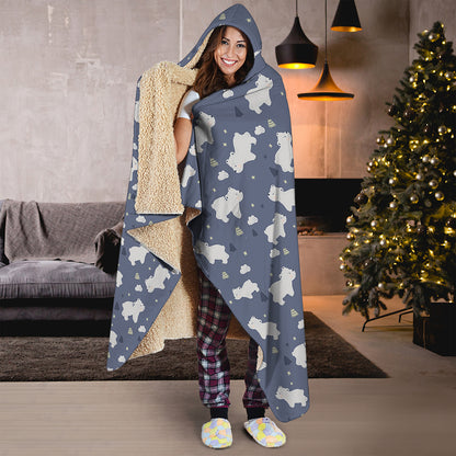 White Baby Polar Bear Pattern Print Hooded Blanket