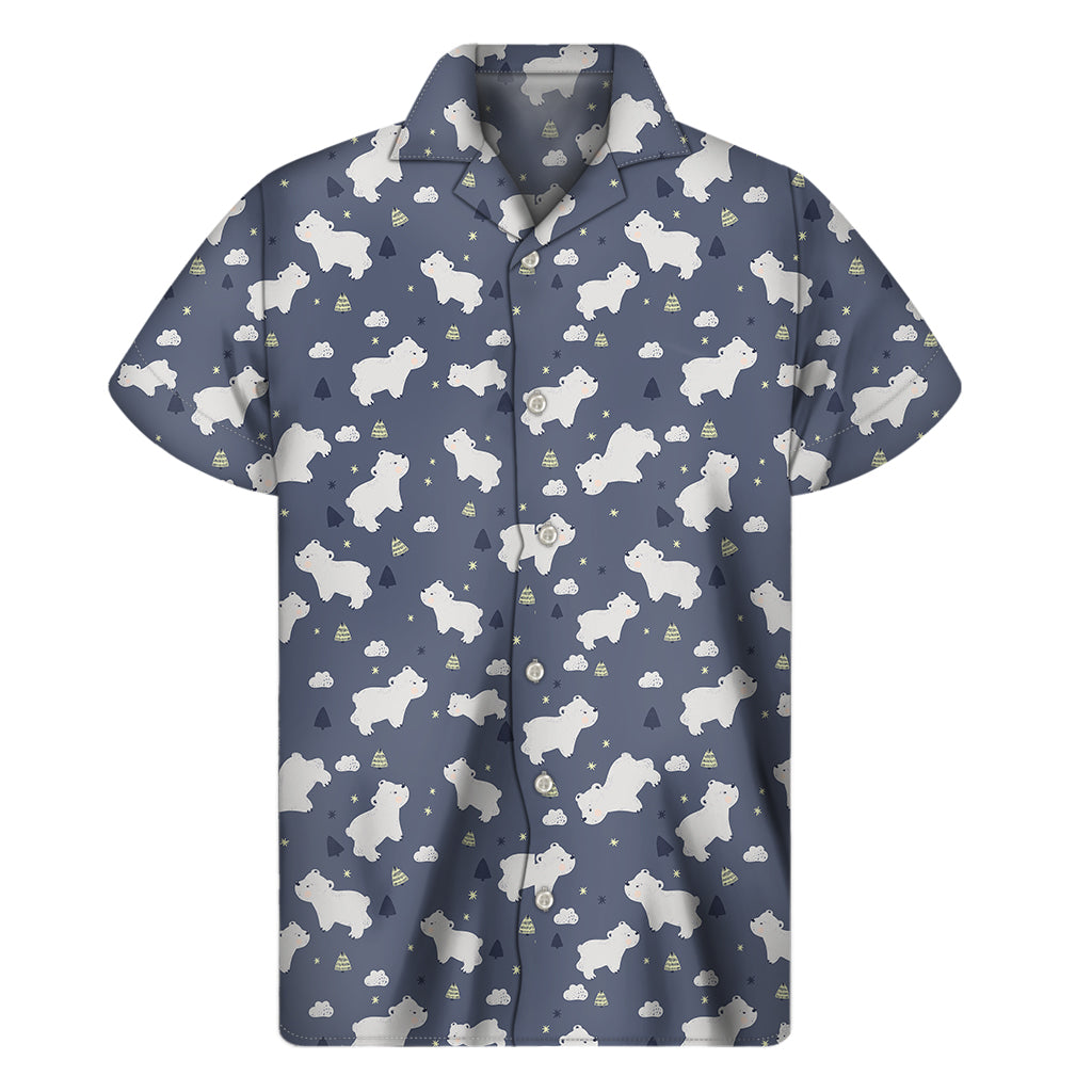 White Baby Polar Bear Pattern Print Men's Short Sleeve Shirt