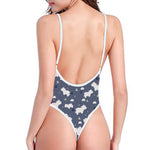 White Baby Polar Bear Pattern Print One Piece High Cut Swimsuit