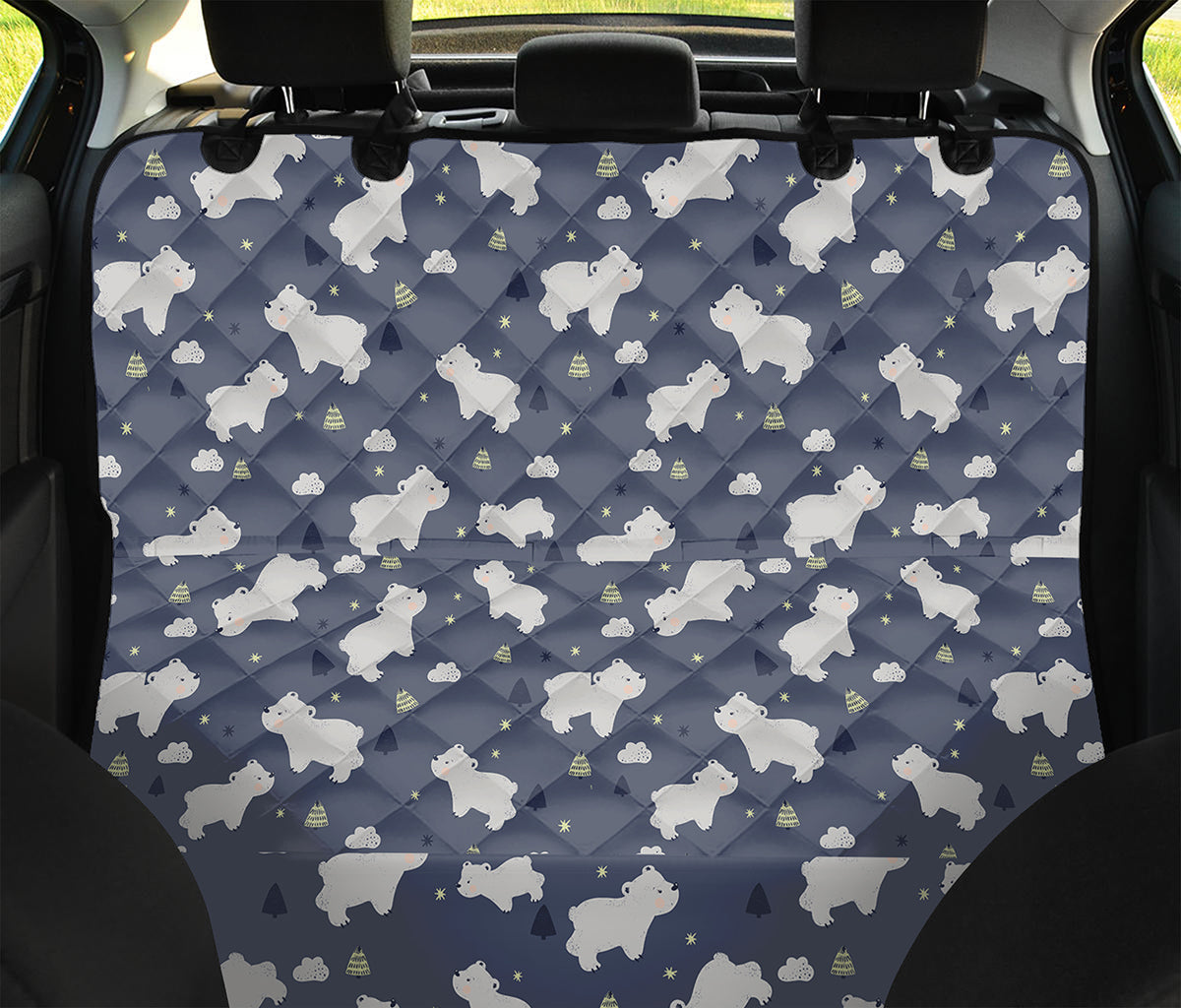 White Baby Polar Bear Pattern Print Pet Car Back Seat Cover