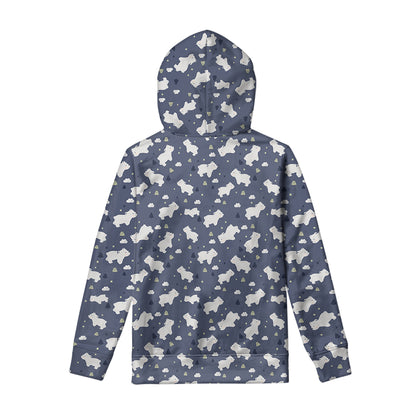 White Baby Polar Bear Pattern Print Pullover Hoodie