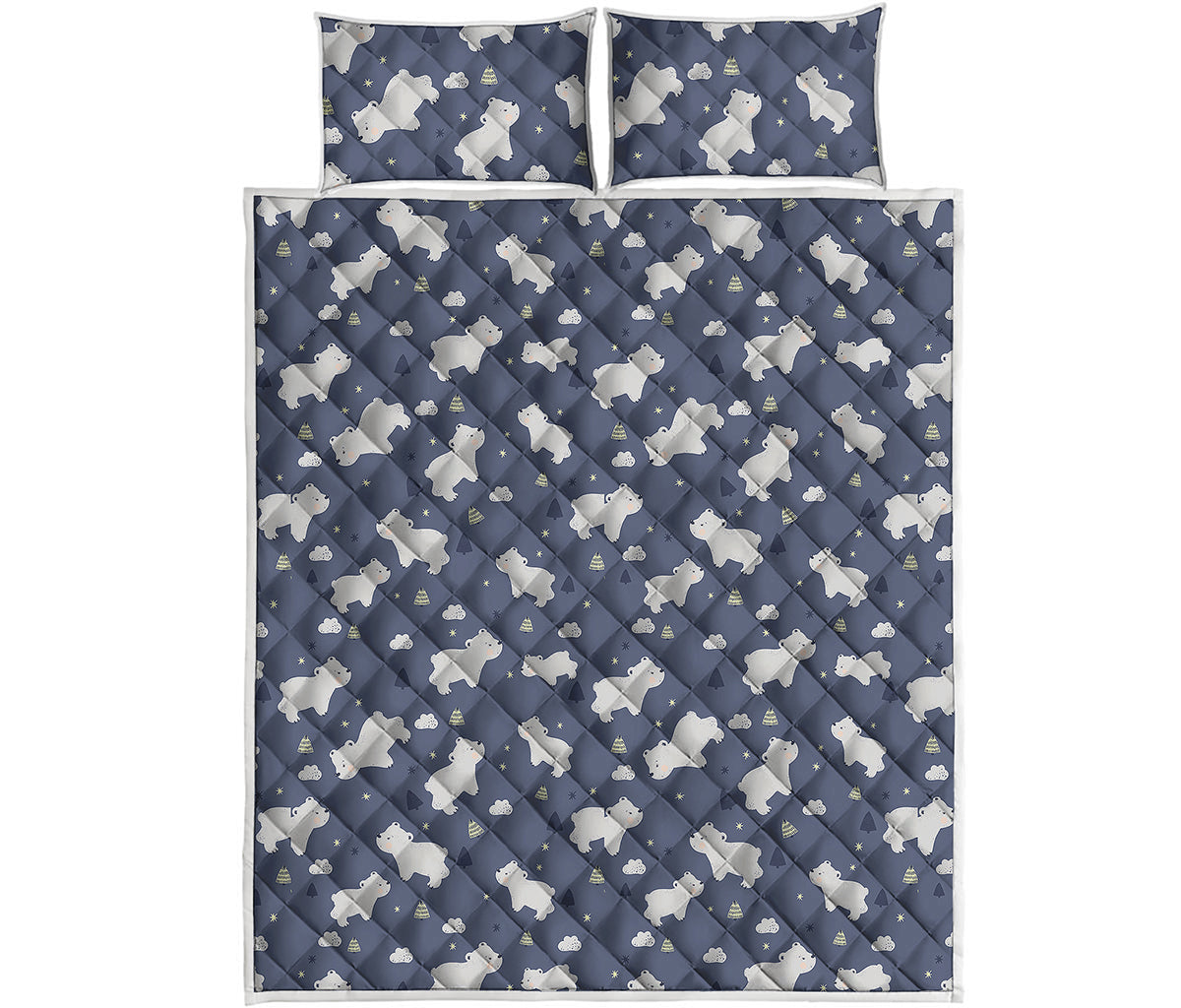 White Baby Polar Bear Pattern Print Quilt Bed Set