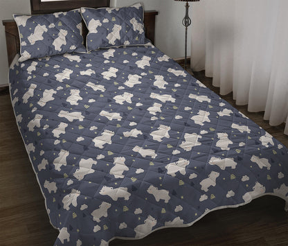 White Baby Polar Bear Pattern Print Quilt Bed Set