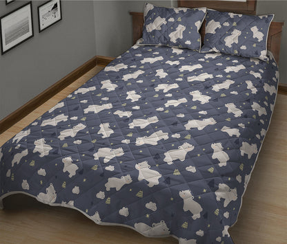 White Baby Polar Bear Pattern Print Quilt Bed Set