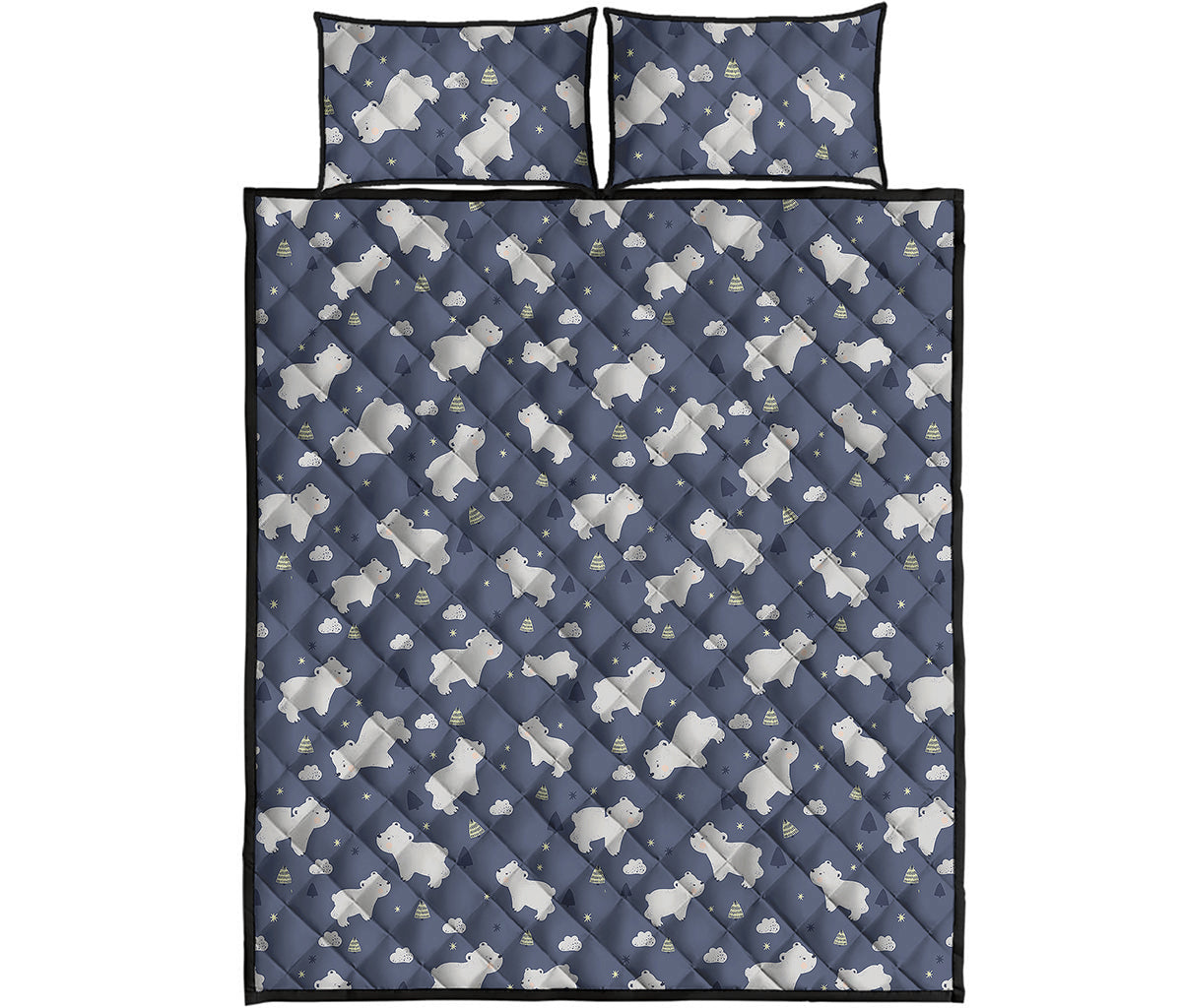 White Baby Polar Bear Pattern Print Quilt Bed Set