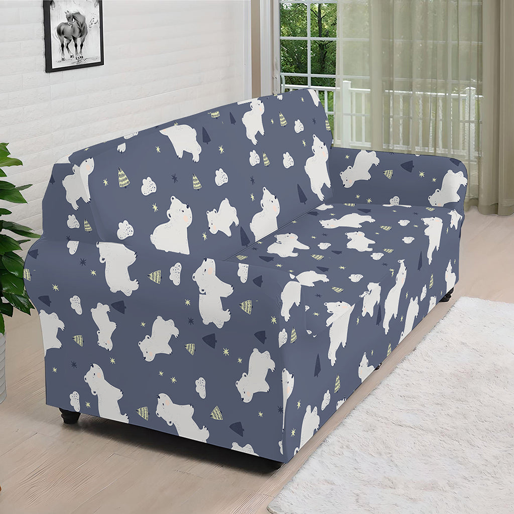 White Baby Polar Bear Pattern Print Sofa Cover