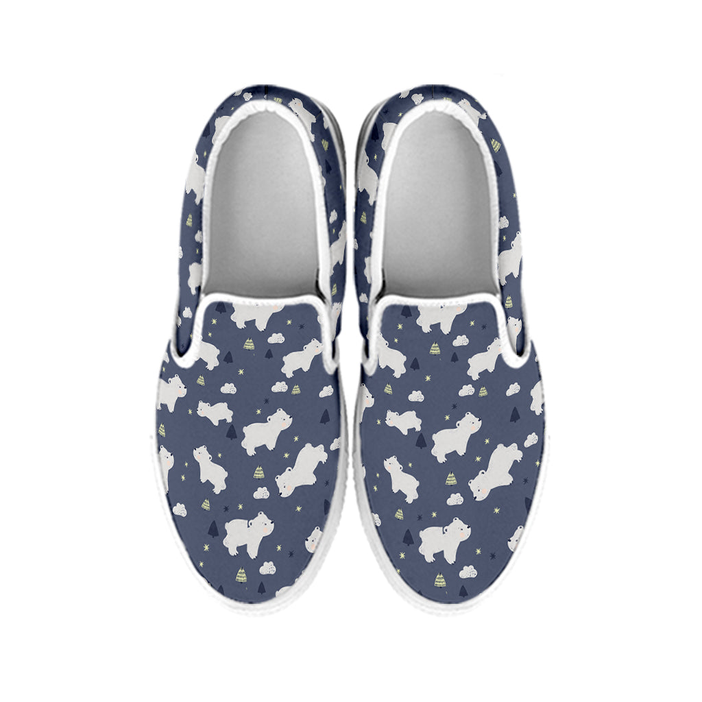White Baby Polar Bear Pattern Print White Slip On Shoes