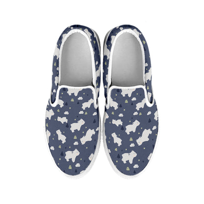 White Baby Polar Bear Pattern Print White Slip On Shoes